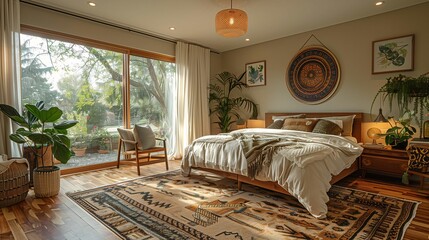 Cozy Bedroom Interior with Natural Light and Plants