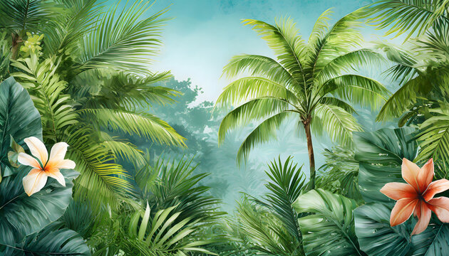 Lush Tropical Paradise background. Generative AI.