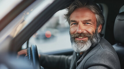 one mature senior man caucasian male drive car