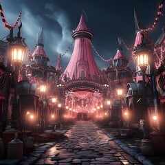 Fairy tale fairytale castle at night. 3d rendering
