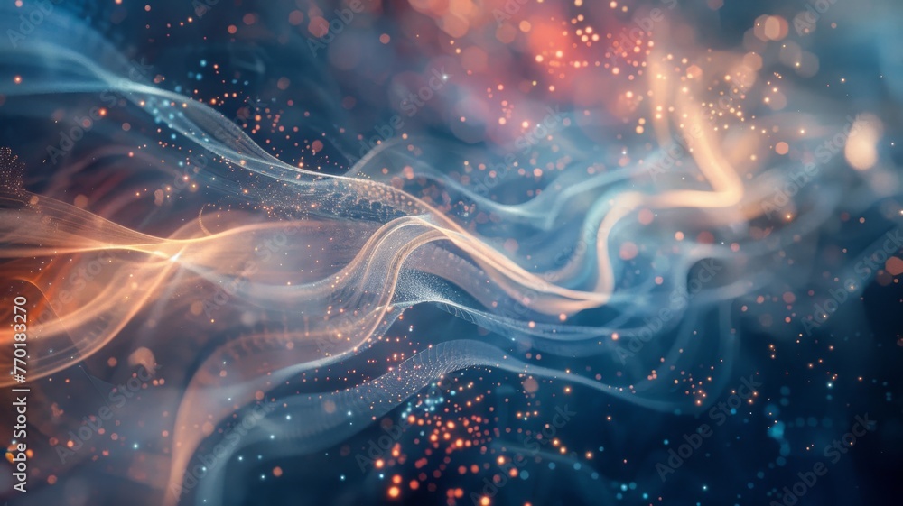 Poster abstract flowing light streaks and particles - mesmerizing abstract background of flowing light stre