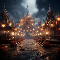 Mystical temple of St. Basil in the night. 3D rendering