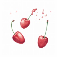 A scattering of pitted cherries their deep reds even more striking against the white backdrop - obrazy, fototapety, plakaty