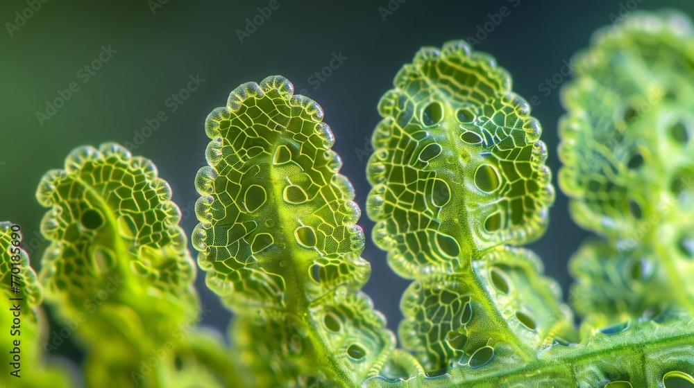 Poster a microscopic view of a fern spore showing intricate details of its structure and potential for wide