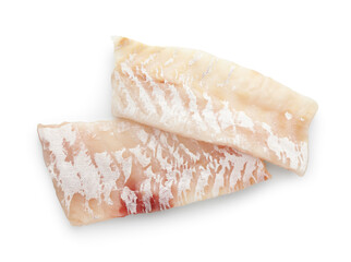 Fresh raw cod fillets isolated on white, top view