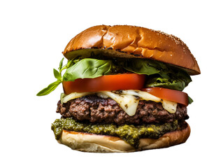 Delicious Pesto Burger isolated on white background - obrazy, fototapety, plakaty