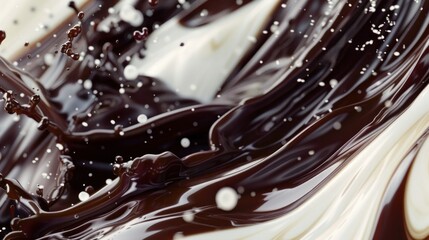 Viscous chocolate and white cream swirls blending together, captured in high detail, symbolizing...
