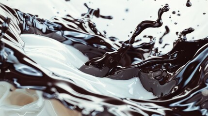 Elegant dynamic splash of liquid chocolate with waves and droplets isolated on clean background....