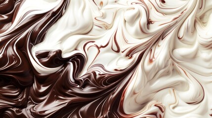 Abstract swirl of chocolate and milk as background. Fluid art concept with mixed liquid textures in...