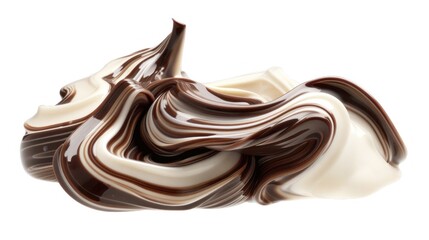 Swirled chocolate and vanilla cream texture isolated on white background. Decadent food ingredient...