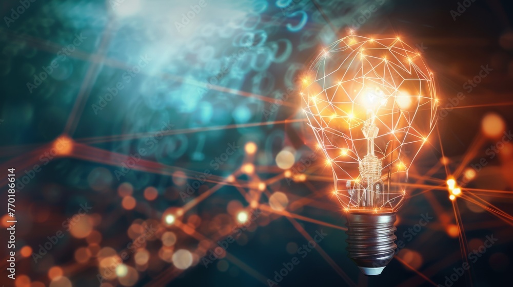 Poster futuristic digital lightbulb concept design - a digitally generated image portraying a glowing light