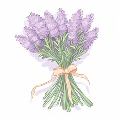 Lavender sprigs tied with twine their calming presence vivid against white