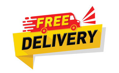 Free delivery service label. Free shipping order icon. Vector on transparent background