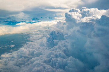 Dramatic bird eye view of cloudscape of cumulonimbus and nimbus cloud.