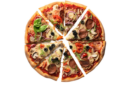 Delicious Quattro Stagioni Pizza isolated on white background