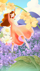 Summer background, Beautiful girl in beautiful dress .