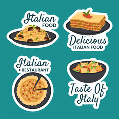 Italian Food Label Flat Cartoon Hand Drawn Templates Background Illustration