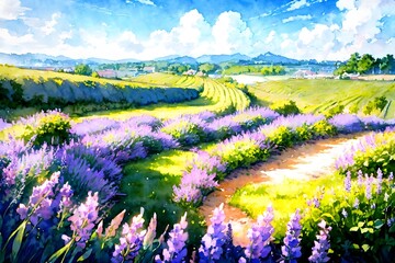Lavender field in the morning , 아침의 라벤더 들판