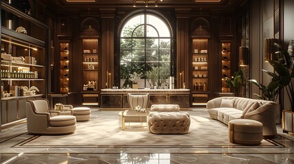 mockup scene, featuring premium packaging designs displayed in a sophisticated retail setting with luxurious decor and soft, diffused lighting, portrayed in stunning 16k realism. - obrazy, fototapety, plakaty