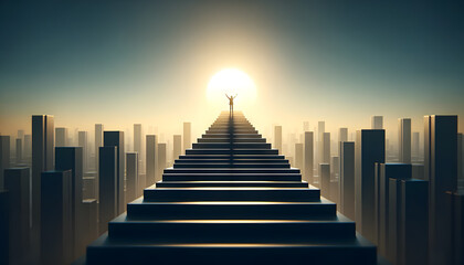 concept of business success, The man standing at the top of the stairs