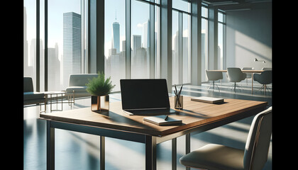 concept of business success, modern interior with laptop