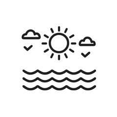 Sunny Seaside Icon, Black Line Art, Summer or Vacation Symbol