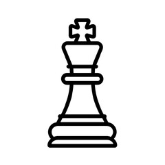 Chess King Icon, Black Outline, Strategy or Leadership Symbol