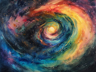 Swirls of cosmic colors, watercolor galaxy, 
