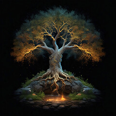 Tree of life illustration on black backround

