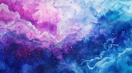 Aurora-like watercolor wash, galaxy scene,
