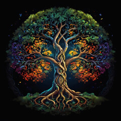 Tree of life illustration on black backround
