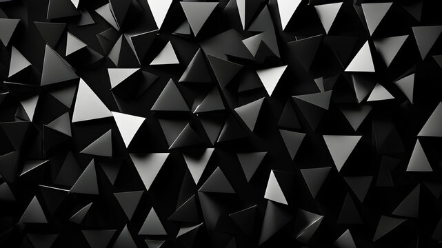 Craft a minimalist abstract background using only black and white triangles in various sizes
