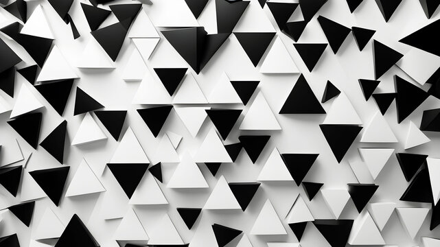 Craft a minimalist abstract background using only black and white triangles in various sizes