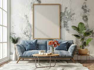 Photo Frame Mockup, modern living room with sofa