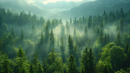 Fog in the forest, Beautiful landscape. Created with Ai