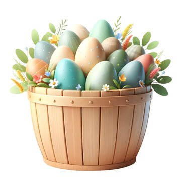 3d Easter eggs in the basket