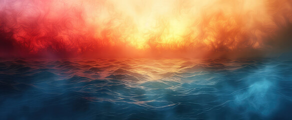 Abstract background of the ocean, stormy sea with red and blue tones. Created with Ai