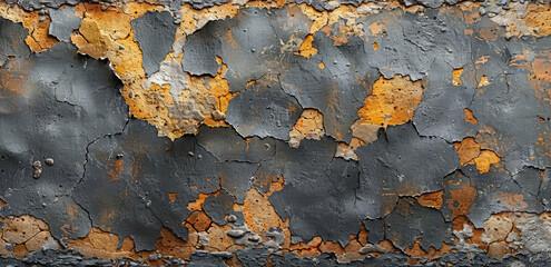 A closeup of an old, rusted metal surface with peeling paint and wear marks. Created with Ai