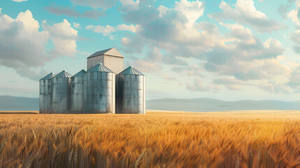 wheat field and barn , generative ai - obrazy, fototapety, plakaty