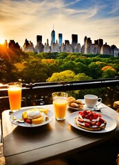 breakfast in New York with a view of Central Park - obrazy, fototapety, plakaty