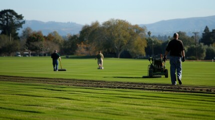 Obraz premium The precision of the grounds crew as they rake and level the field ensuring a smooth playing surface.