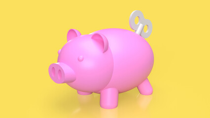 The Piggy Bank and wind up for earn or saving concept 3d rendering.