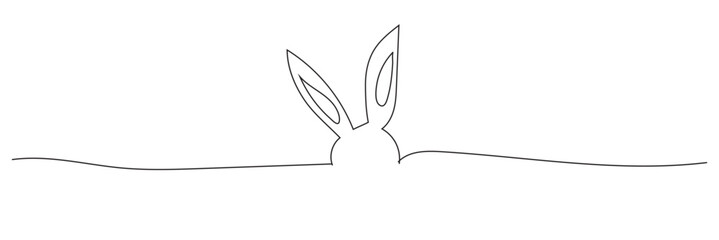 Easter Bunny Ears line art banner in scribble style hand drawn with continuous thin line, divider shape. Png clipart isolated on white background . Vector illustration. EPS 10
