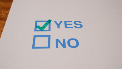 8 photo of yes no option checkmark stamp decision concept on white paper