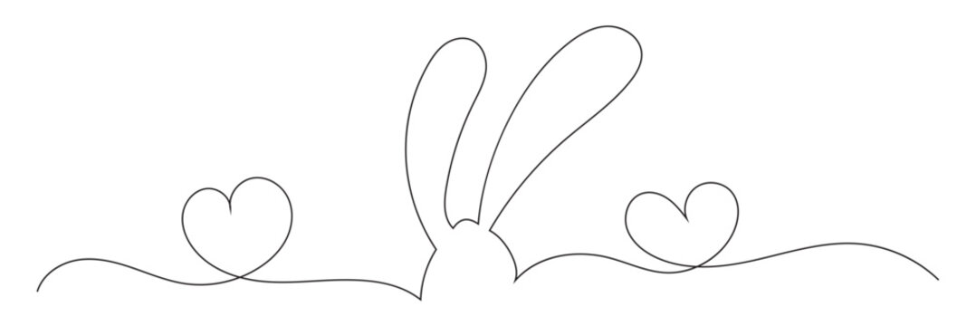 Easter Bunny Ears line art banner in scribble style hand drawn with continuous thin line, divider shape. Png clipart isolated on white background . Vector illustration. EPS 10