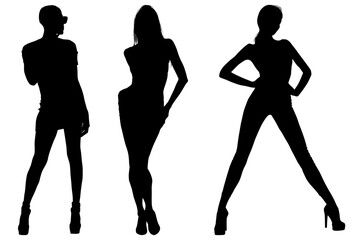 mujeres, ilustracion, vector, silueta, modelos, fashion, modelos, moda, pose