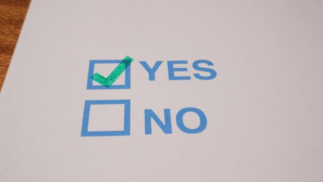 8 yes no option checkmark stamp decision concept on white paper