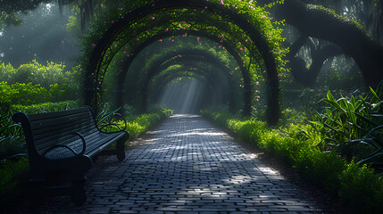 Naklejka premium Walkway - Botanical gardens - arbor - stone path - inspired by the scenery of Charleston South Carolina 