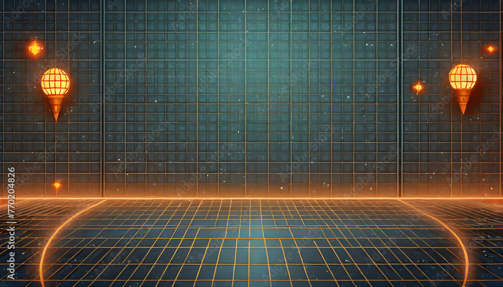 Poster retro arcade game grid background. generative ai.