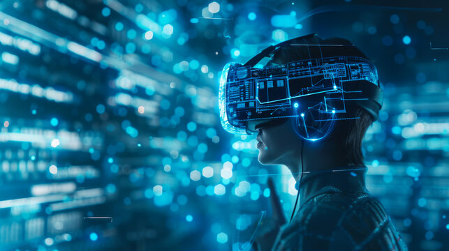 A virtual reality investment seminar floating in cyberspace, where digital gurus share secrets of merging technology